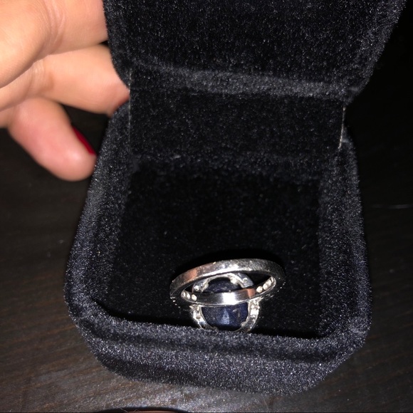 SOLD (IDNID) White Gold Sapphire Diamond Halo Ring - Picture 11 of 12